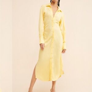 Yellow Long Sleeve Buttoned Shirt Dress